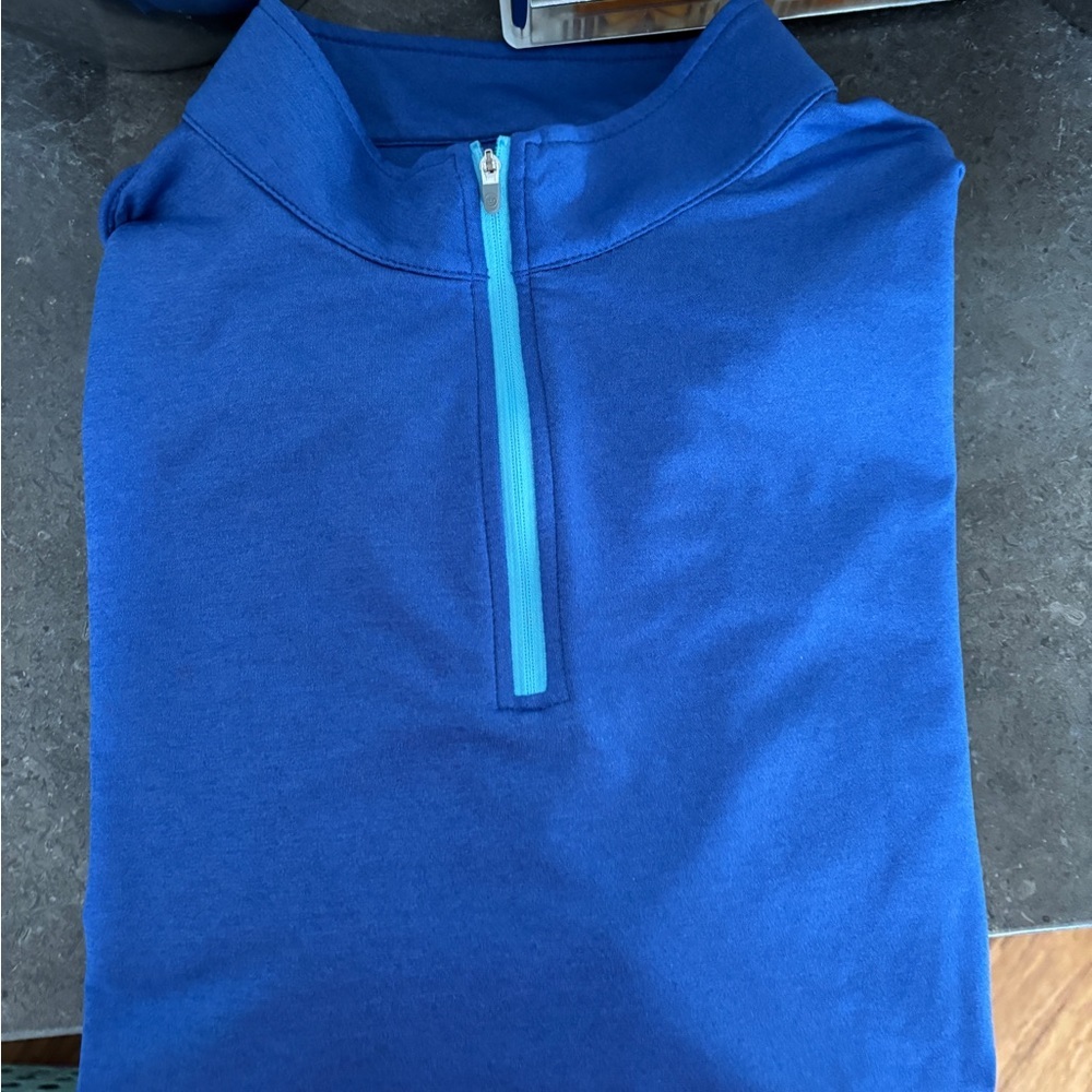 Peter Millar Men's Cobalt Blue Quarter-Zip Sweater with Aqua Zipper